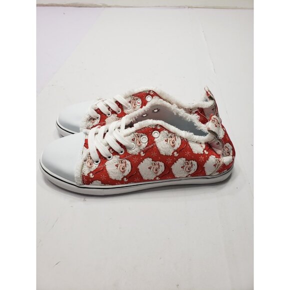 Azura Exchange Red Santa Claus Snowflake Print Flat Canvas Shoes Women Size 41 - Picture 4 of 9